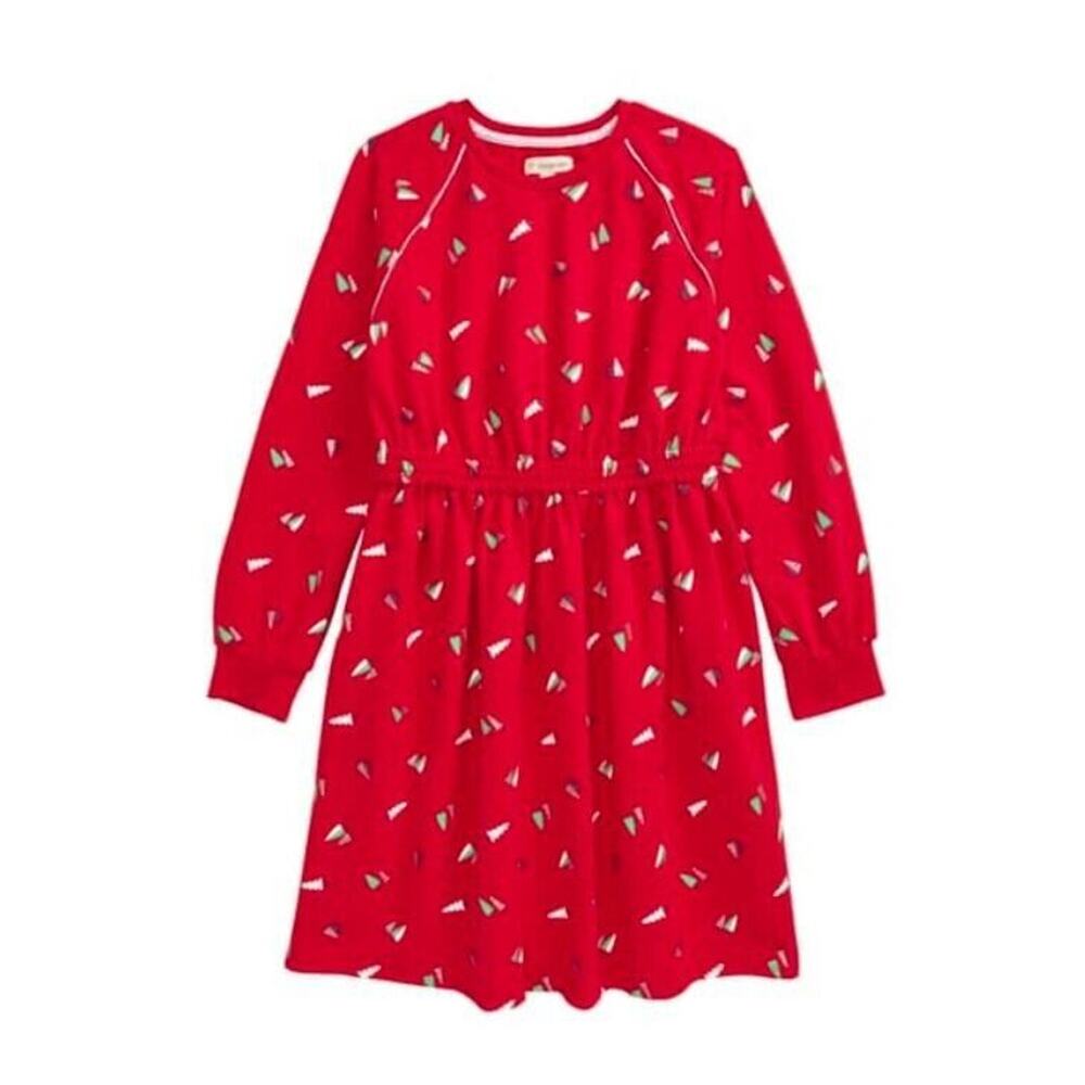 Tucker + Tate Girls Print Long Sleeve Dress in Red Chinoise Sparkle Forest 5 $39